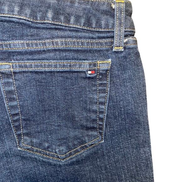 Tommy Hilfiger Mid Rise Denim Jean Shorts Size 4 Cuffed Hem Dark Blue Wash - Picture 4 of 4